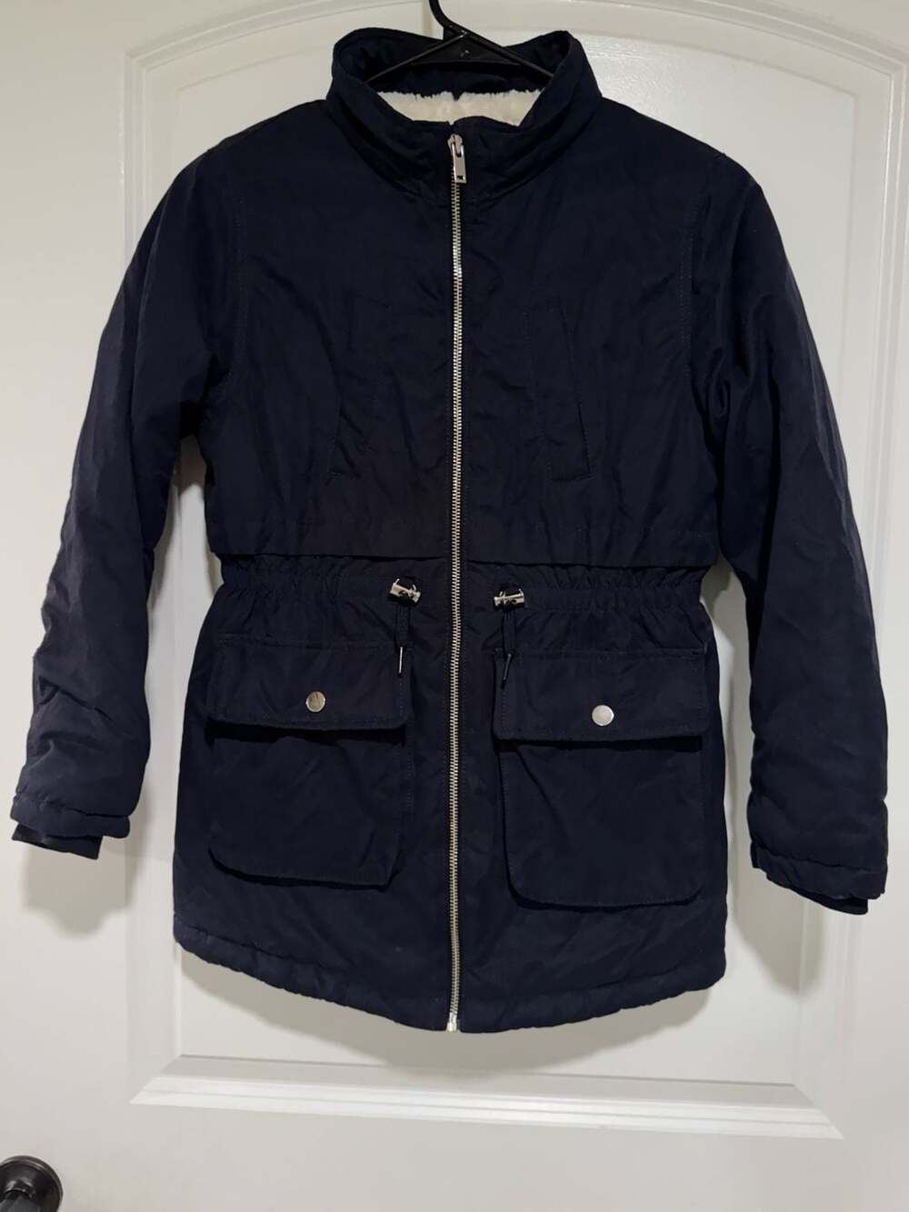 Girls Sherpa Lined Utility Jacket Navy Winter Coat Puffer Size 9-10Y